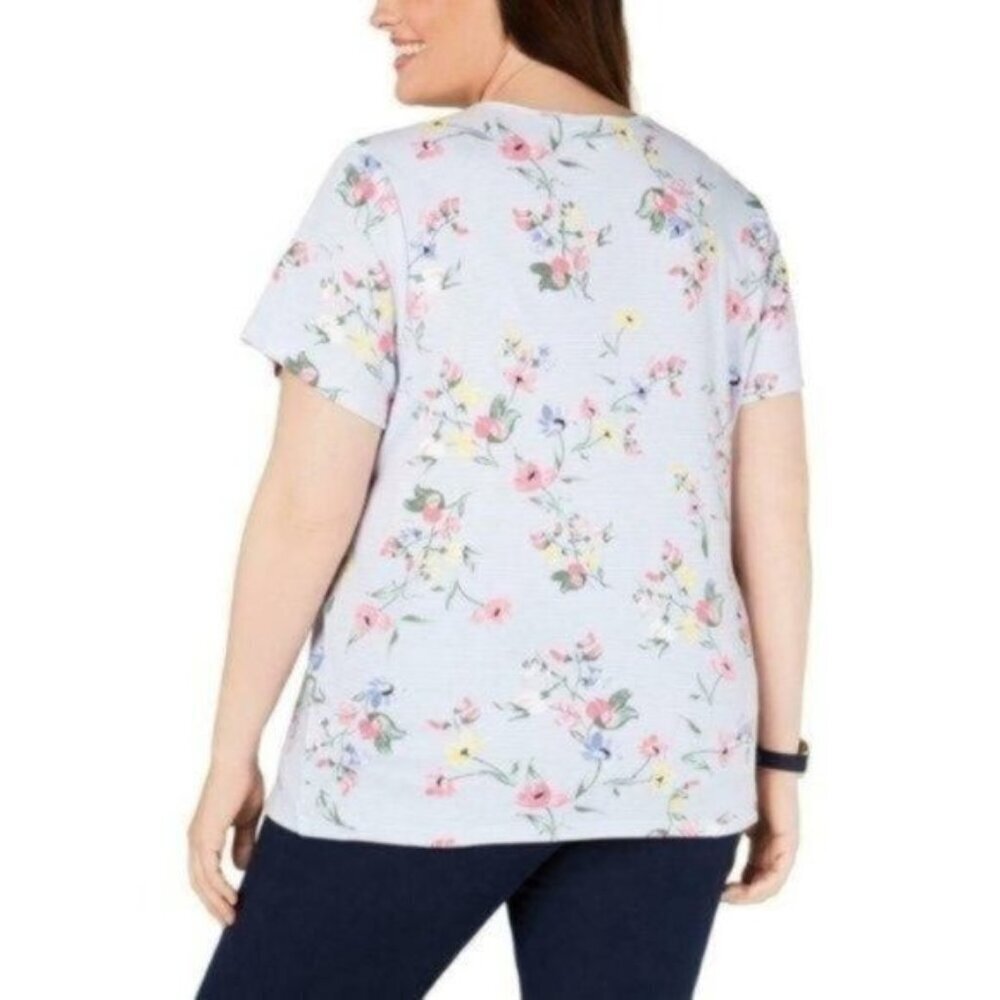 NWT Karen Scott Lisbon Striped Floral Shirt - Picture 2 of 2